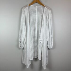 Catherines Shawl Cardigan Women's 3X 26/28W White Shadow Stripe Open Front NWT